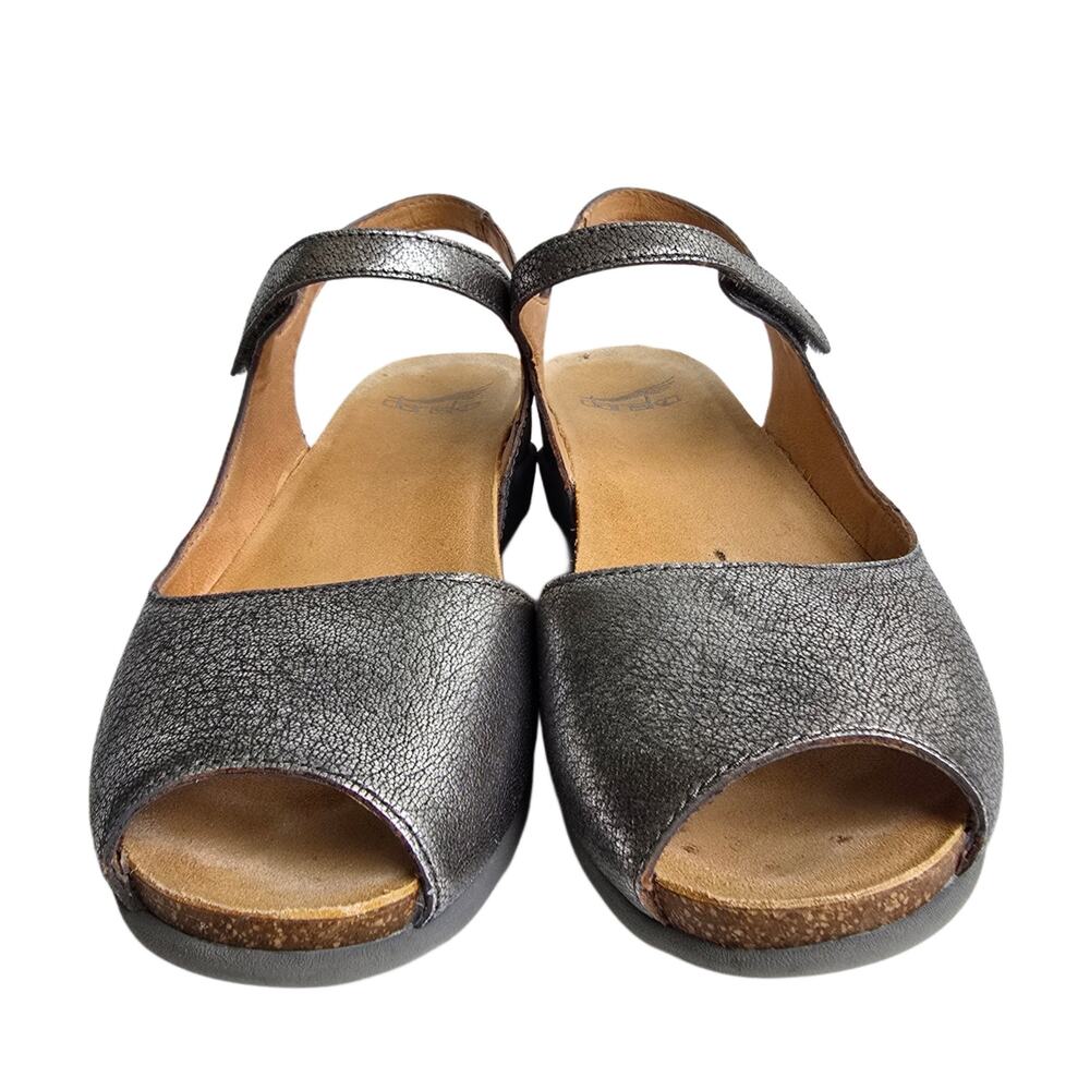 Dansko Marcy Wedge Sandals Size EU 40 US 9.5-10 Gray Metallic Leather Silver - Picture 3 of 14